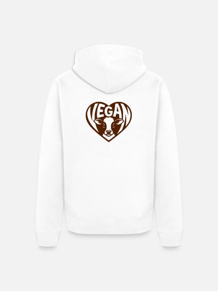 Vegan - Herz für Tiere mit Kälbchen - Unisex Premium Bio Zip Hoodie - Weiß