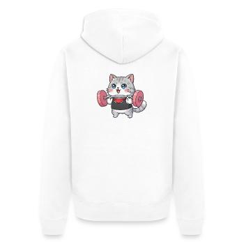 Katze hebt Gewichte - Unisex Premium Bio Zip Hoodie - Weiß - Hinten - Thijin (182cm)