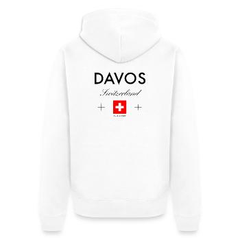 Davos Schweiz Koordinaten Reise Souvenir - Unisex Premium Bio Zip Hoodie - Weiß - Hinten - Thijin (182cm)