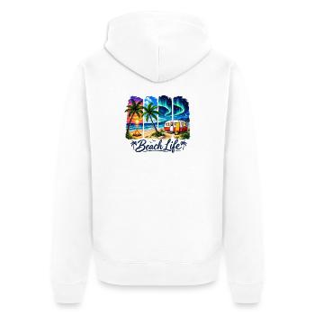 Vie à la plage : Coucher de soleil et camper - Veste à capuche bio Premium Unisexe - blanc - Dos - Thijin (182cm)