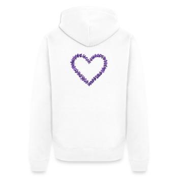Lavendelherz aus violetten Blüten - Unisex Premium Bio Zip Hoodie - Weiß - Hinten - Thijin (182cm)