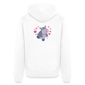 Herziger Hippo mit Herzen und Kussmund - Unisex Premium Bio Zip Hoodie - Weiß - Hinten - Thijin (182cm)