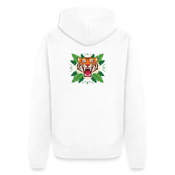 Tiger im Blattwerk Emblem - Unisex Premium Bio Zip Hoodie - Weiß - Hinten - Thijin (182cm)