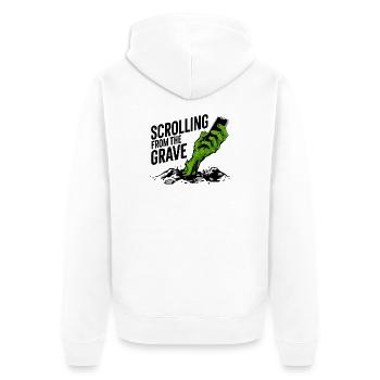 Vom Grab zum Scrollen - Unisex Premium Bio Zip Hoodie - Weiß - Hinten - Thijin (182cm)