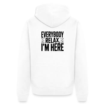 Alle mal entspannen, ich bin hier - Unisex Premium Bio Zip Hoodie - Weiß - Hinten - Thijin (182cm)