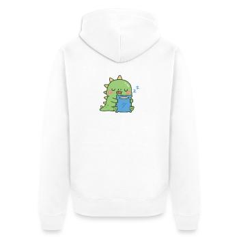 Süßes, verschlafenes Dinosaurier-Umarmungskissen - Unisex Premium Bio Zip Hoodie - Weiß - Hinten - Thijin (182cm)