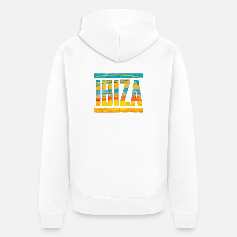 Rétro Style 1970 Lettrage IBIZA - Veste à capuche bio Premium Unisexe - blanc