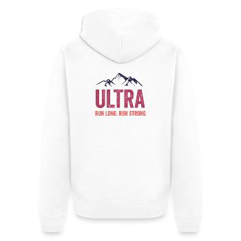 Ultra Running - Lauf lang. Laufen Sie stark. - Unisex Premium Bio Zip Hoodie - Weiß - Hinten - Thijin (182cm)