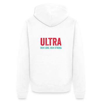 Ultra Running - Lauf lang. Laufen Sie stark. - Unisex Premium Bio Zip Hoodie - Weiß - Hinten - Thijin (182cm)