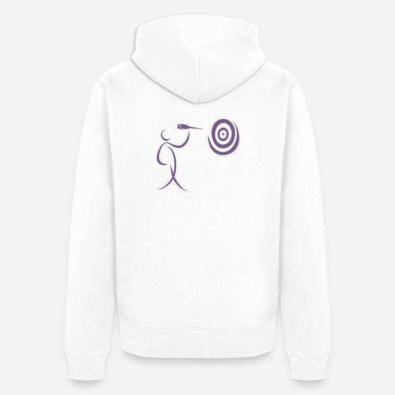 Joueur de fléchettes minimaliste avec fléchette et fléchette - Veste à capuche bio Premium Unisexe - blanc