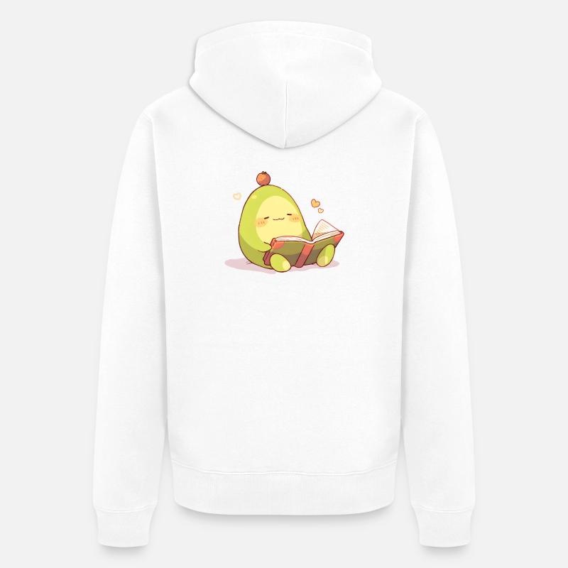 Avocado Leseheld – Kuschelnde Buchzeit - Unisex Premium Bio Zip Hoodie - Weiß