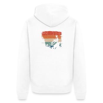 Retro Sunset Hiker Silhouette auf dem Grat - Unisex Premium Bio Zip Hoodie - Weiß - Hinten - Thijin (182cm)