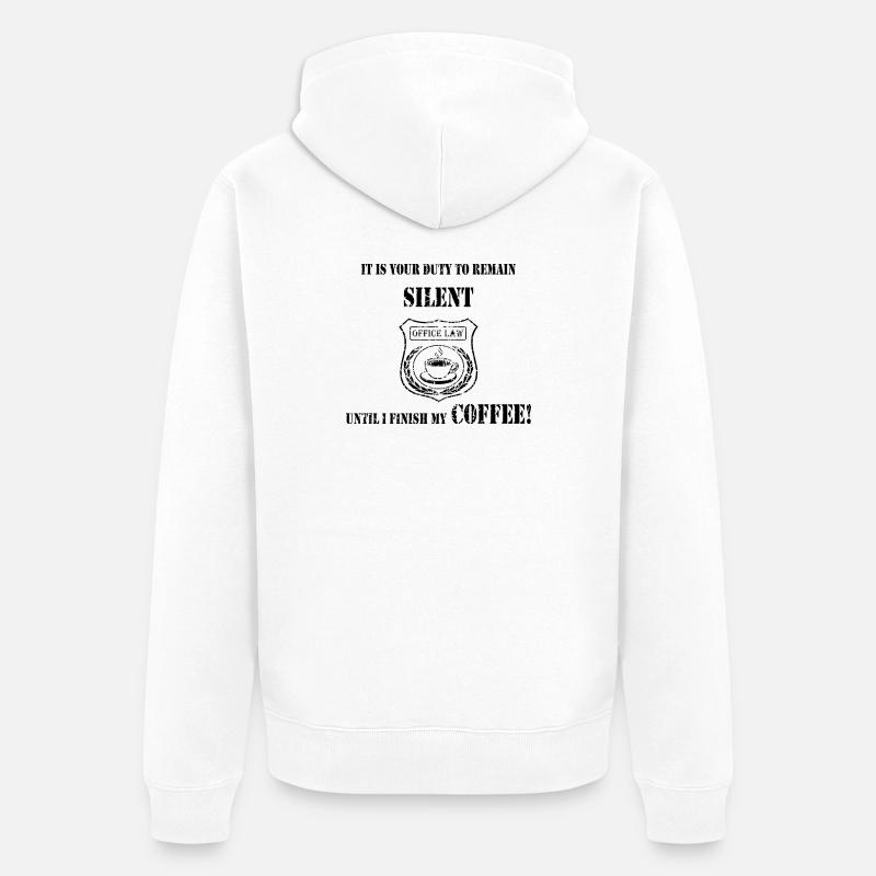 Coffee First - L’insigne du silence - Veste à capuche bio Premium Unisexe - blanc