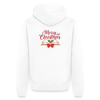 Merry Bookmas – Fine Line Book Design - Unisex Premium Organic Zip Hoodie - white - Back - Thijin (182cm)