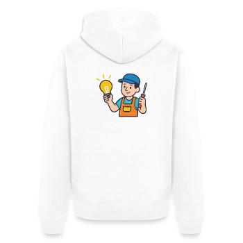 Handwerker mit Glühbirne und Schraubendreher - Unisex Premium Bio Zip Hoodie - Weiß - Hinten - Thijin (182cm)