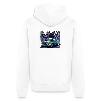 Voiture Retro Neon City Style années 1950 (inspirée !) - Veste à capuche bio Premium Unisexe - blanc - Dos - Thijin (182cm)