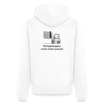 gabelstapler wortwitz gabel stapeln - Unisex Premium Bio Zip Hoodie - Weiß - Hinten - Thijin (182cm)