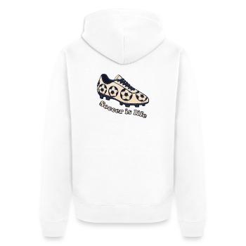 Fußball – Soccer ist Leben Design - Unisex Premium Bio Zip Hoodie - Weiß - Hinten - Thijin (182cm)