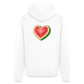 Illustration juteuse de pastèque en forme de cœur - Veste à capuche bio Premium Unisexe - blanc - Dos - Thijin (182cm)
