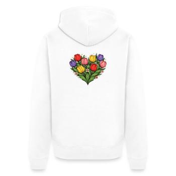 Bouquet de cœurs en tulipe arc-en-ciel - Veste à capuche bio Premium Unisexe - blanc - Dos - Thijin (182cm)