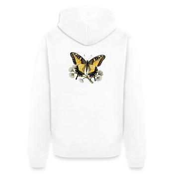 Schwalbenschwanz-Schmetterling – Gravurzeichnung - Unisex Premium Bio Zip Hoodie - Weiß - Hinten - Thijin (182cm)