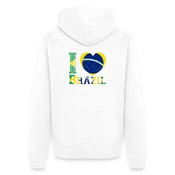 I Love Brazil Herz Flagge Fussball Fan Shirt - Unisex Premium Bio Zip Hoodie - Weiß - Hinten - Thijin (182cm)
