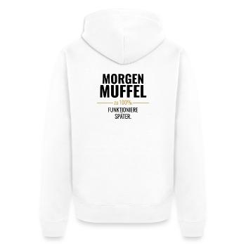 Morgenmuffel zu 100% Funktioniere später - Unisex Premium Bio Zip Hoodie - Weiß - Hinten - Thijin (182cm)
