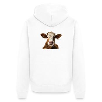 Cow face: Curiosity on the pasture - Unisex Premium Organic Zip Hoodie - white - Back - Thijin (182cm)