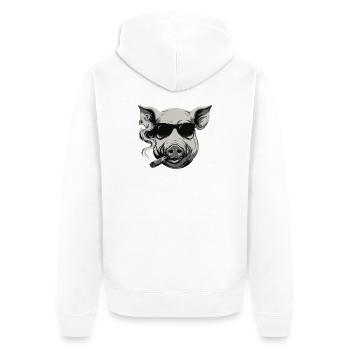 Rauchendes Schwein mit Sonnenbrille - Unisex Premium Bio Zip Hoodie - Weiß - Hinten - Thijin (182cm)