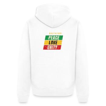 Rastafari Peace Love Unity – Rot Gold Grün - Unisex Premium Bio Zip Hoodie - Weiß - Hinten - Thijin (182cm)