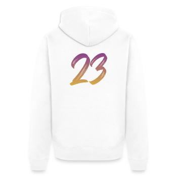 23 - Unisex Premium Bio Zip Hoodie - Weiß - Hinten - Thijin (182cm)