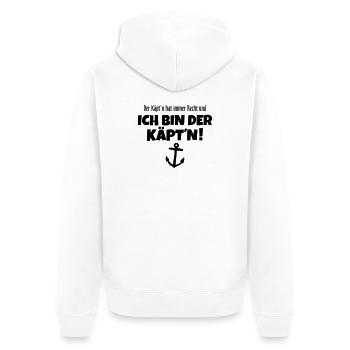 Der Käpt'n hat immer Recht Kapitän - Unisex Premium Bio Zip Hoodie - Weiß - Hinten - Thijin (182cm)