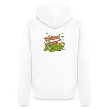 schöne Sitzbank am Waldrand lädt zum verweilen ein - Unisex Premium Bio Zip Hoodie - Weiß - Hinten - Thijin (182cm)