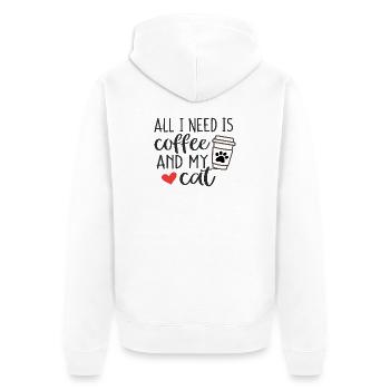 Alles, was ich brauche, ist Kaffee und meine Katze - Unisex Premium Bio Zip Hoodie - Weiß - Hinten - Thijin (182cm)
