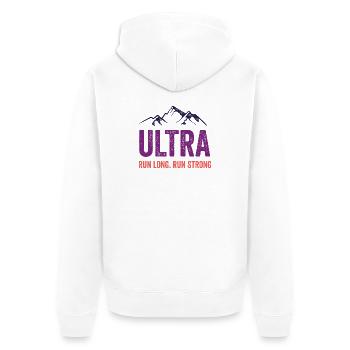 Ultra Running - Lauf lang. Laufen Sie stark. - Unisex Premium Bio Zip Hoodie - Weiß - Hinten - Thijin (182cm)