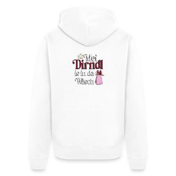 Mei Dirndl is in da Wäsch – Dialekt Humor - Unisex Premium Bio Zip Hoodie - Weiß - Hinten - Thijin (182cm)