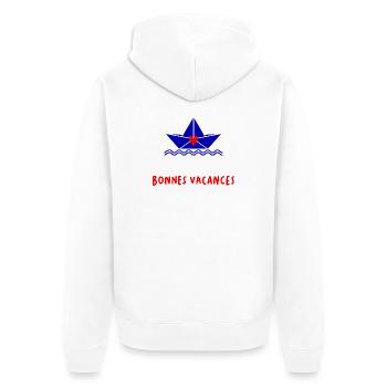 FROHE FEIERTAGE - Unisex Premium Bio Zip Hoodie - Weiß - Hinten - Thijin (182cm)