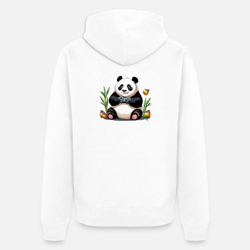 Chill Panda mit Gaming Controller - Unisex Premium Bio Zip Hoodie - Weiß
