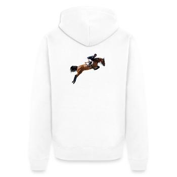 Dynamischer Springreiter im Galopp - Unisex Premium Bio Zip Hoodie - Weiß - Hinten - Thijin (182cm)