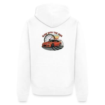Slide into the DMS - Unisex Premium Organic Zip Hoodie - white - Back - Thijin (182cm)