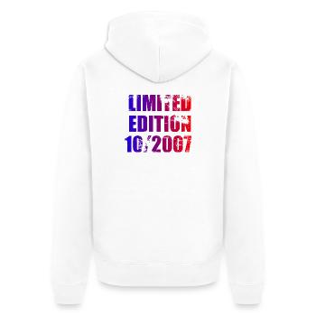 18e anniversaire Edition limitée 10/2007 - Veste à capuche bio Premium Unisexe - blanc - Dos - Thijin (182cm)