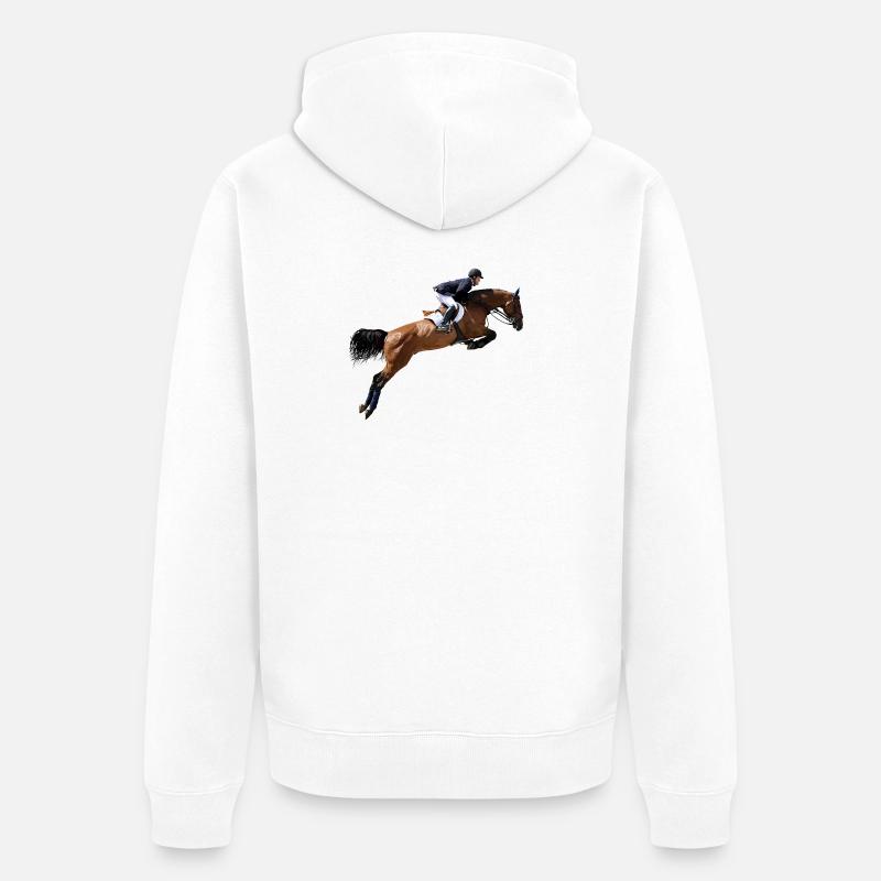 Springendes Pferd im Sprung - Unisex Premium Bio Zip Hoodie - Weiß