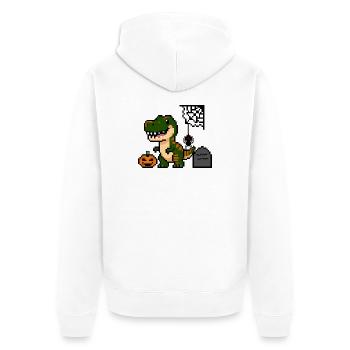 Pixel Art Dinosaurier für Halloween! 🎃🦖 - Unisex Premium Bio Zip Hoodie - Weiß - Hinten - Thijin (182cm)