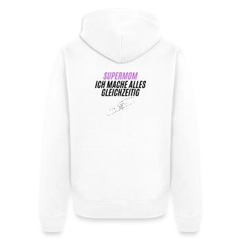 SUPERMOM Silhouette Power - Unisex Premium Bio Zip Hoodie - Weiß - Hinten - Thijin (182cm)