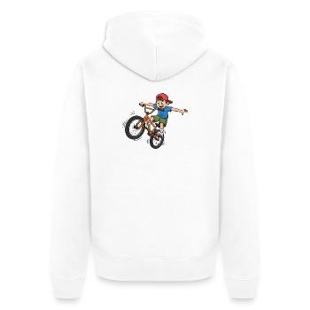 BMX Junge Cartoon Fahrrad Stunt - Unisex Premium Bio Zip Hoodie - Weiß - Hinten - Thijin (182cm)