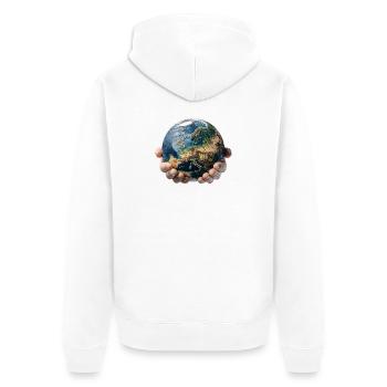 Erde in Händen: Globale Verantwortung - Unisex Premium Bio Zip Hoodie - Weiß - Hinten - Thijin (182cm)