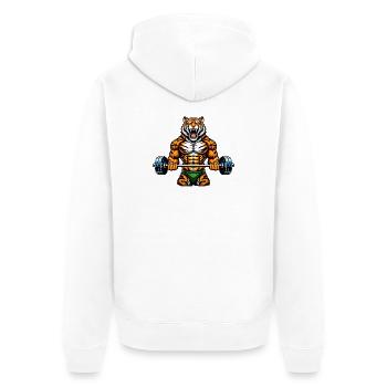 Starker Fitter-Tiger Illustration - Unisex Premium Bio Zip Hoodie - Weiß - Hinten - Thijin (182cm)