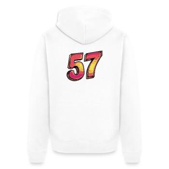 57 Zahl Bunt - Unisex Premium Bio Zip Hoodie - Weiß - Hinten - Thijin (182cm)