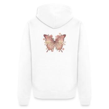 Rosa Schmetterling mit Blumen - Unisex Premium Bio Zip Hoodie - Weiß - Hinten - Thijin (182cm)