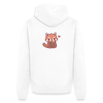Cute Red Panda Loves Bamboo - Unisex Premium Organic Zip Hoodie - white - Back - Thijin (182cm)